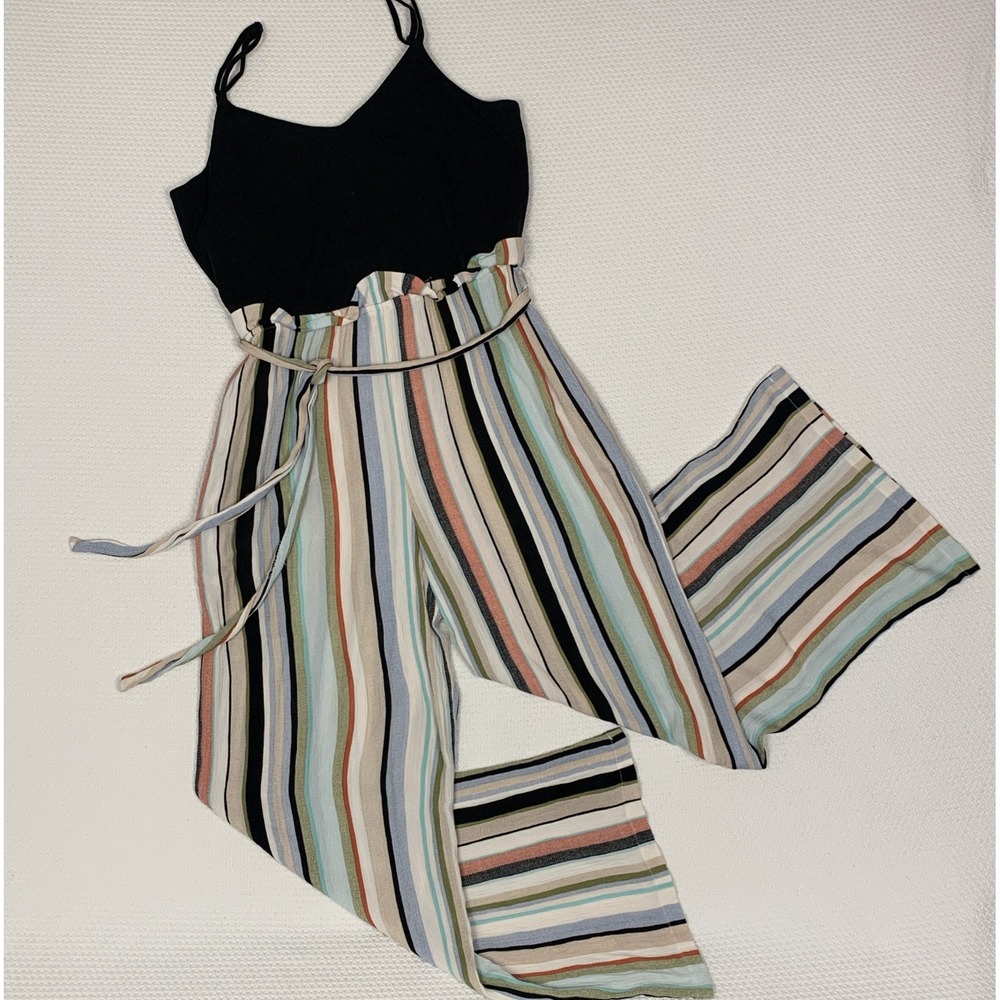 Cynthia Rowley Striped Jumpsuit Womens Medium Wide Leg Boho Lagenlook Romper